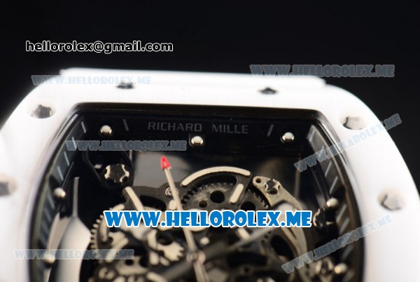 Richard Mille RM 055 Bubba Watson Asia Manual Winding Ceramic/Steel Case with Skeleton Dial and White Rubber Strap Black Inner Bezel - 1:1 Original - Click Image to Close